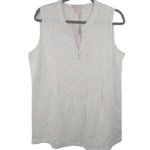 St. Tropez West Linen Embroidered Blouse Sz L